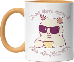 Jetzt gibts erstmal ein Käffchen Katze 4 Witzige Goldgelb Tasse kaufen Geschenk