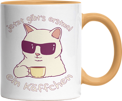 Jetzt gibts erstmal ein Käffchen Katze 4 Witzige Goldgelb Tasse kaufen Geschenk