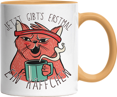 Jetzt gibts erstmal ein Käffchen Katze 2 Witzige Goldgelb Tasse kaufen Geschenk