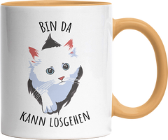 Bin da kann losgehen Katze Witzige Goldgelb Tasse kaufen Geschenk