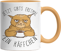 Jetzt gibts erstmal ein Käffchen Katze 1 Witzige Goldgelb Tasse kaufen Geschenk