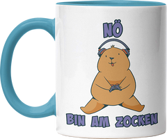 Bär Nö bin am zocken Witzige Hellblau Tasse kaufen Geschenk