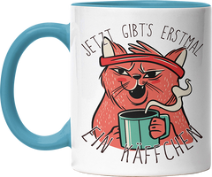Jetzt gibts erstmal ein Käffchen Katze 2 Witzige Hellblau Tasse kaufen Geschenk