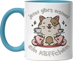 Jetzt gibts erstmal ein Käffchen Katze 3 Witzige Hellblau Tasse kaufen Geschenk