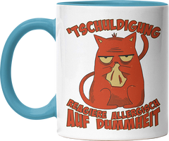 Tschuldigung reagiere allergisch auf Dummheit Katze 2 Witzige Hellblau Tasse kaufen Geschenk