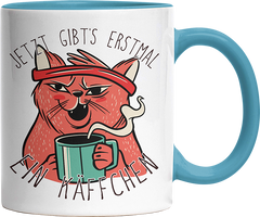 Jetzt gibts erstmal ein Käffchen Katze 2 Witzige Hellblau Tasse kaufen Geschenk