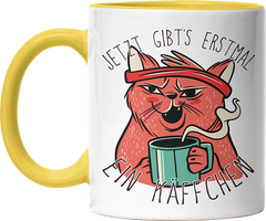 Jetzt gibts erstmal ein Käffchen Katze 2 Witzige Hellgelb Tasse kaufen Geschenk