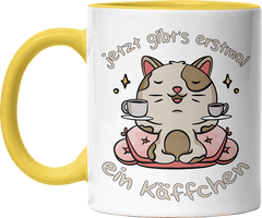 Jetzt gibts erstmal ein Käffchen Katze 3 Witzige Hellgelb Tasse kaufen Geschenk