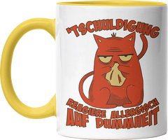 Tschuldigung reagiere allergisch auf Dummheit Katze 2 Witzige Hellgelb Tasse kaufen Geschenk