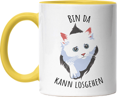 Bin da kann losgehen Katze Witzige Hellgelb Tasse kaufen Geschenk