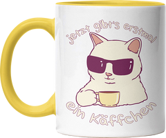 Jetzt gibts erstmal ein Käffchen Katze 4 Witzige Hellgelb Tasse kaufen Geschenk