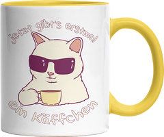 Jetzt gibts erstmal ein Käffchen Katze 4 Witzige Hellgelb Tasse kaufen Geschenk
