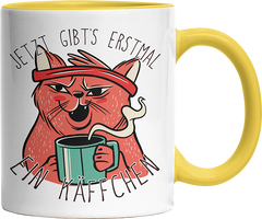 Jetzt gibts erstmal ein Käffchen Katze 2 Witzige Hellgelb Tasse kaufen Geschenk