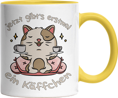Jetzt gibts erstmal ein Käffchen Katze 3 Witzige Hellgelb Tasse kaufen Geschenk