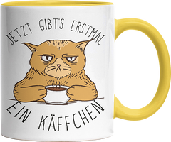 Jetzt gibts erstmal ein Käffchen Katze 1 Witzige Hellgelb Tasse kaufen Geschenk