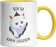 Bin da kann losgehen Katze Witzige Hellgelb Tasse kaufen Geschenk