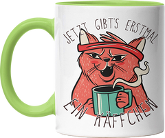 Jetzt gibts erstmal ein Käffchen Katze 2 Witzige Hellgrün Tasse kaufen Geschenk