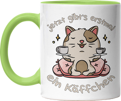 Jetzt gibts erstmal ein Käffchen Katze 3 Witzige Hellgrün Tasse kaufen Geschenk