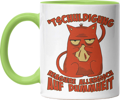 Tschuldigung reagiere allergisch auf Dummheit Katze 2 Witzige Hellgrün Tasse kaufen Geschenk