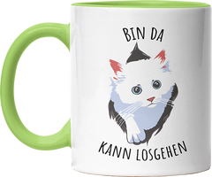Bin da kann losgehen Katze Witzige Hellgrün Tasse kaufen Geschenk