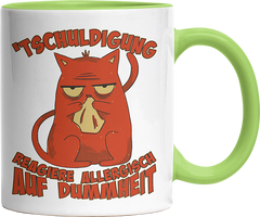 Tschuldigung reagiere allergisch auf Dummheit Katze 2 Witzige Hellgrün Tasse kaufen Geschenk