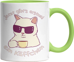 Jetzt gibts erstmal ein Käffchen Katze 4 Witzige Hellgrün Tasse kaufen Geschenk