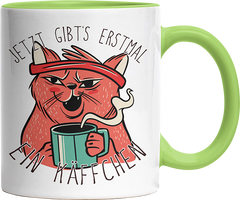 Jetzt gibts erstmal ein Käffchen Katze 2 Witzige Hellgrün Tasse kaufen Geschenk