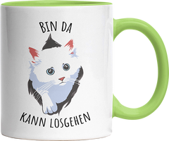 Bin da kann losgehen Katze Witzige Hellgrün Tasse kaufen Geschenk