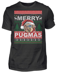 Merry Pugmas | Lustiger Spruch für Mopshalter | Herren T-Shirt in Black in Größe S