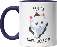 Bin da kann losgehen Katze Witzige Kobaltblau Tasse kaufen Geschenk