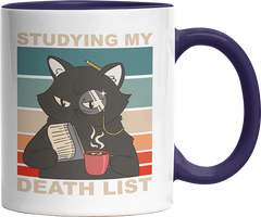 Studying my death list Katze Witzige Kobaltblau Tasse kaufen Geschenk