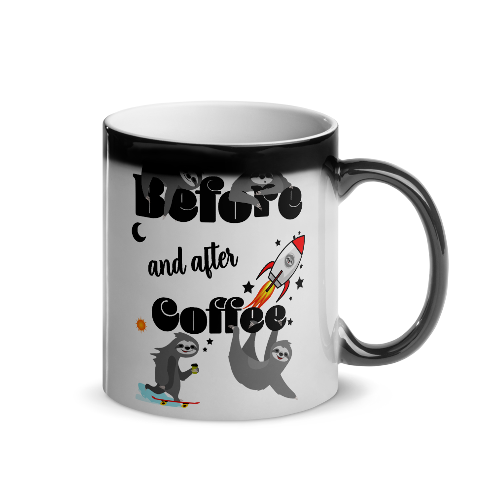 Before & After Coffee | Glänzende Wärmetasse Lustiger Spruch