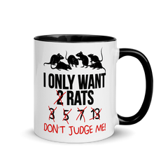 Zeigt eine Kaffeetasse mit einer Ratte darauf mit einem lustigen Spruch für Rattenhalter