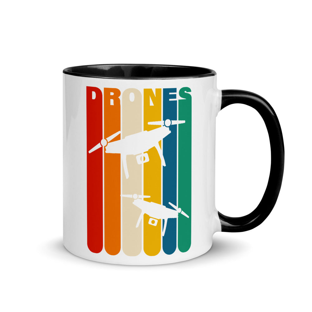 Bild einer Drohnen | Vintage Quadrokopter | Tasse mit farbiger Innenseite