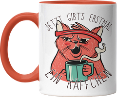 Jetzt gibts erstmal ein Käffchen Katze 2 Witzige Orange Tasse kaufen Geschenk