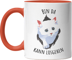 Bin da kann losgehen Katze Witzige Orange Tasse kaufen Geschenk