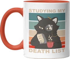 Studying my death list Katze Witzige Orange Tasse kaufen Geschenk