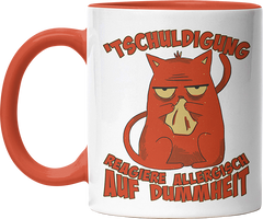 Tschuldigung reagiere allergisch auf Dummheit Katze 2 Witzige Orange Tasse kaufen Geschenk