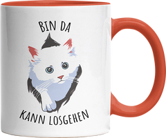 Bin da kann losgehen Katze Witzige Orange Tasse kaufen Geschenk