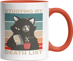 Studying my death list Katze Witzige Orange Tasse kaufen Geschenk
