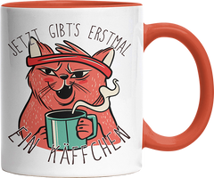 Jetzt gibts erstmal ein Käffchen Katze 2 Witzige Orange Tasse kaufen Geschenk