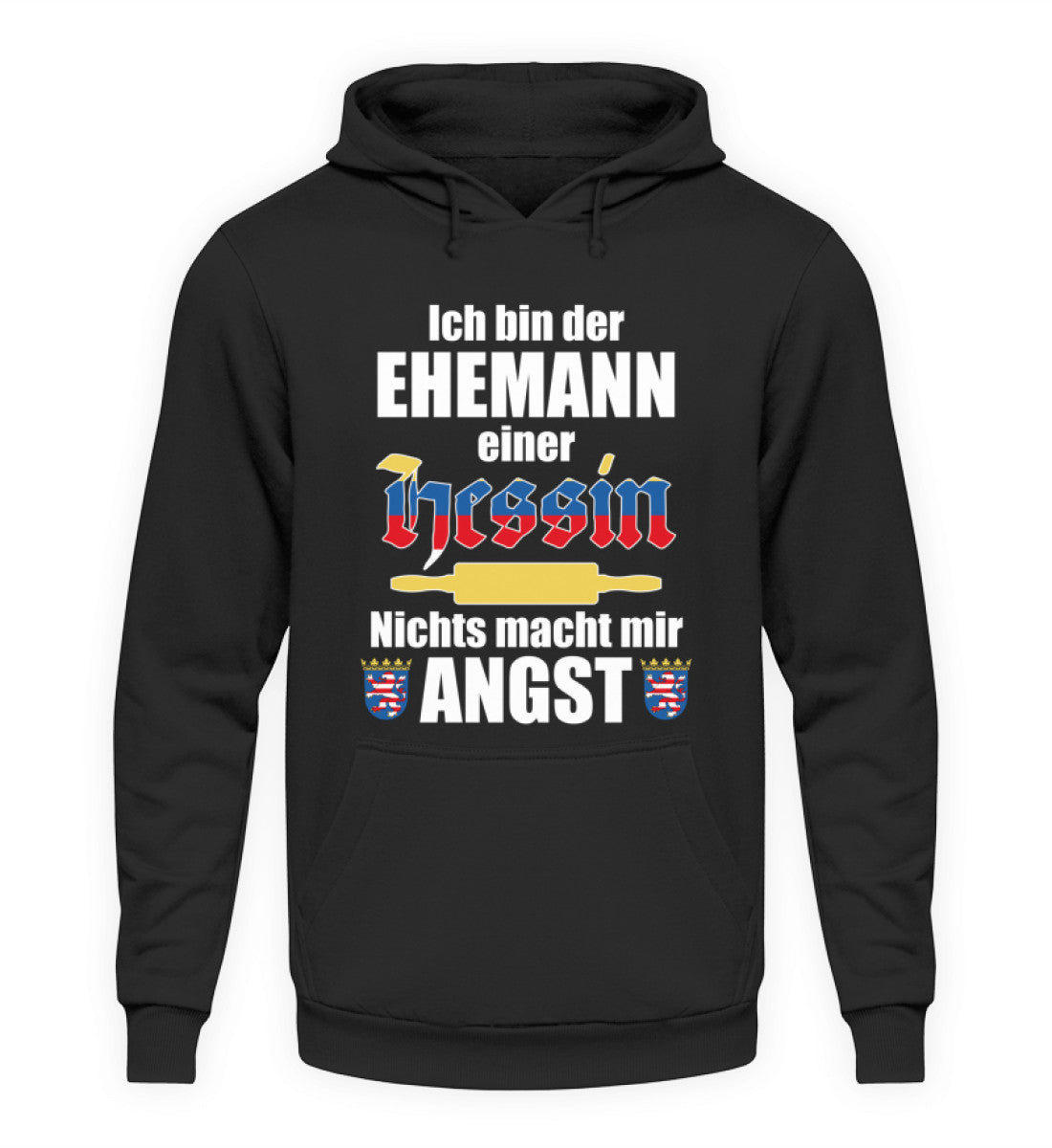 Lustiger Spruch Ehemann Hessin | Unisex Kapuzenpullover Hoodie in Jet Black in Größe S
