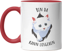 Bin da kann losgehen Katze Witzige Rot Tasse kaufen Geschenk