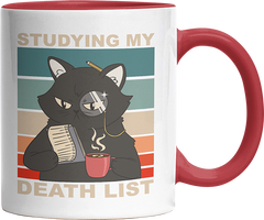 Studying my death list Katze Witzige Rot Tasse kaufen Geschenk