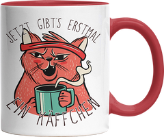 Jetzt gibts erstmal ein Käffchen Katze 2 Witzige Rot Tasse kaufen Geschenk