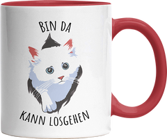Bin da kann losgehen Katze Witzige Rot Tasse kaufen Geschenk