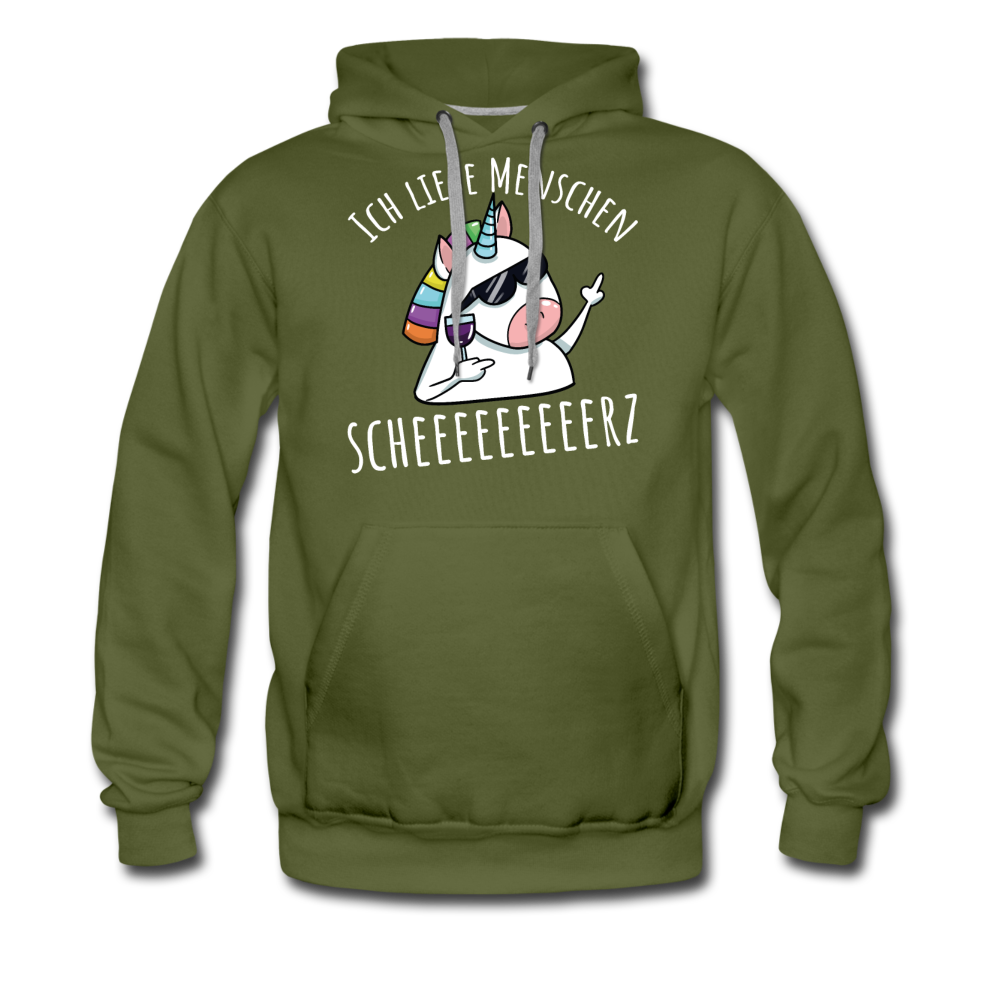 Ich liebe Menschen Einhorn | Men’s Premium Hoodie - Olivgrün
