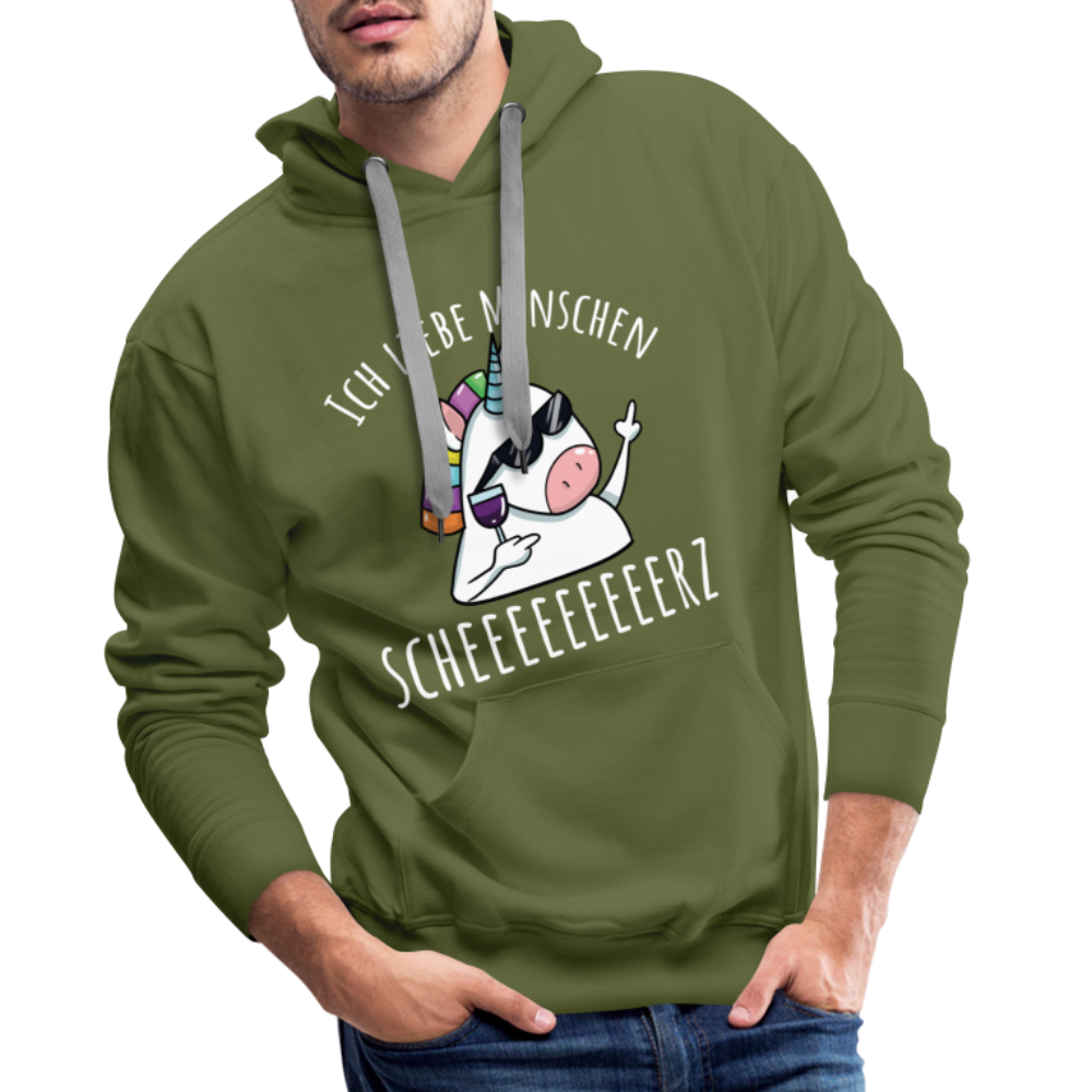 Ich liebe Menschen Einhorn | Men’s Premium Hoodie - Olivgrün