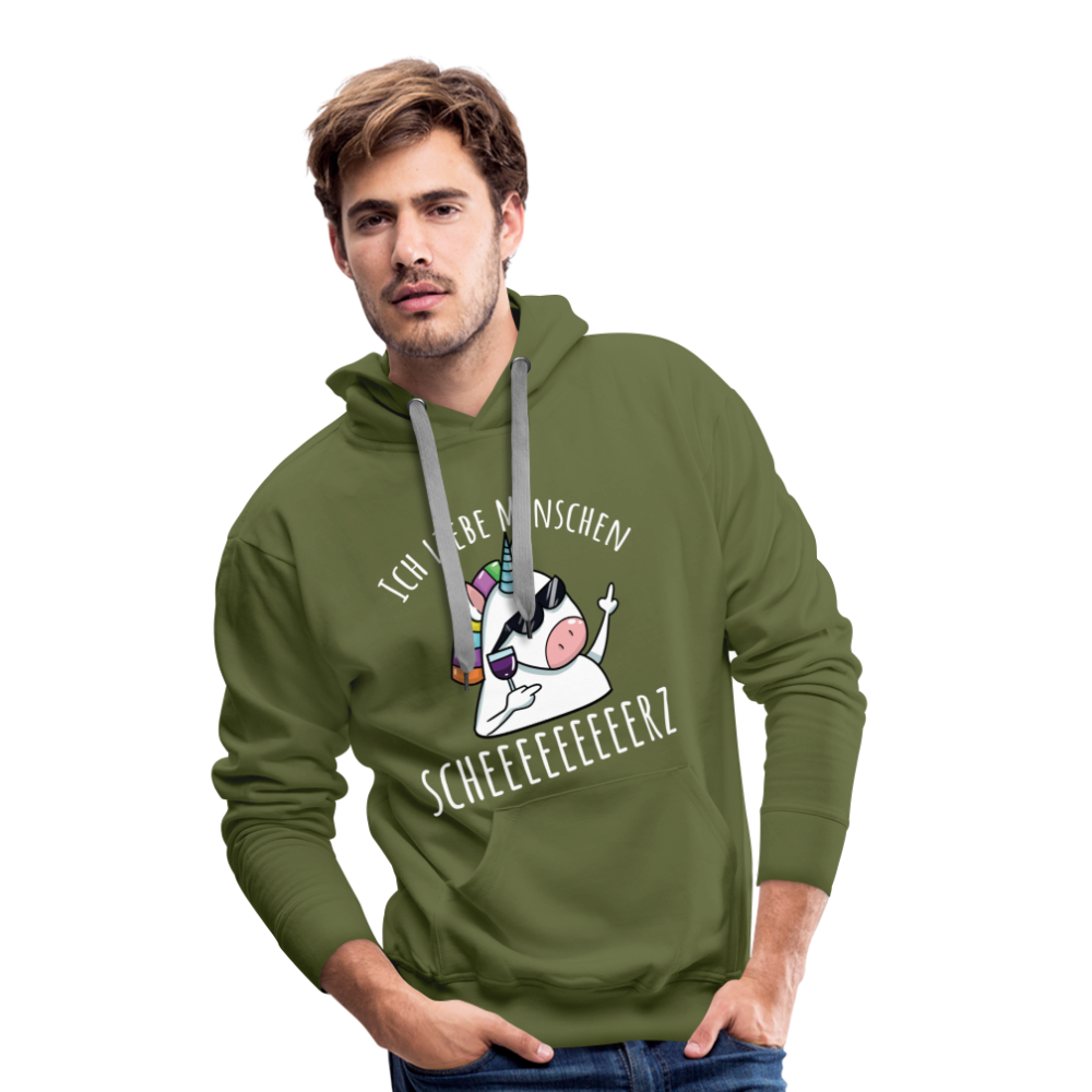 Ich liebe Menschen Einhorn | Men’s Premium Hoodie - Olivgrün