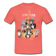 I'm Fine Katzenspruch | Männer T-Shirt - Koralle